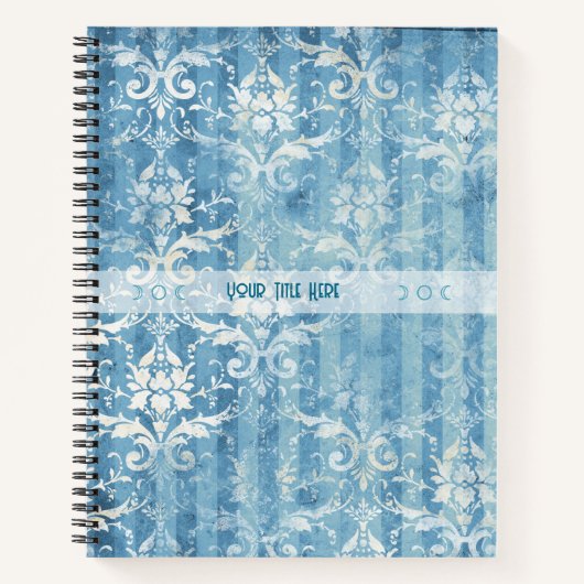 Create Your Own Blue Teal Damask Stripes Notitieboek (Voorkant)