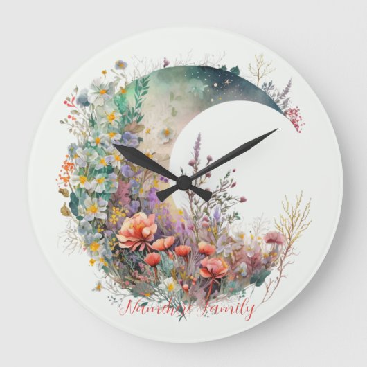 Create Your Own Bright Sunset Floral Crescent Moon Grote Klok (Voorkant)