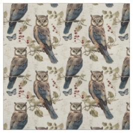 Create Your Own Brown Blue Owls Butterflies Stof