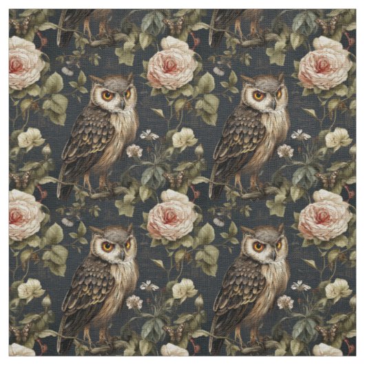 Create Your Own Brown Owl Pink Roses Stof (Swatch)