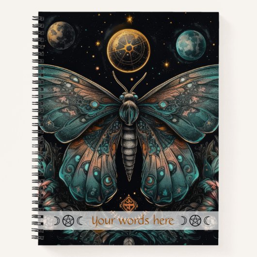 Create Your Own Celestial Blue Orange Fantasy Moth Notitieboek (Voorkant)