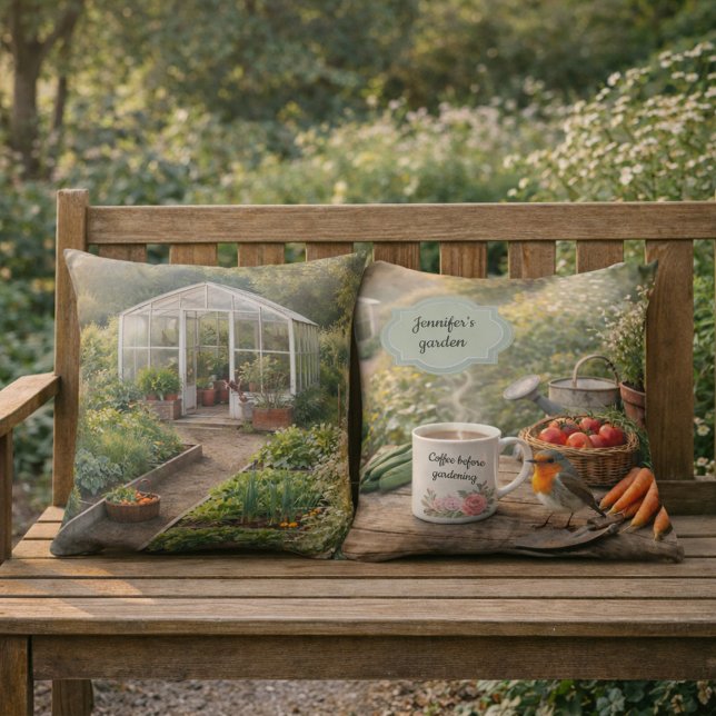 Create your own coffee before gardenening photo buitenkussen (Create your own coffee before gardenening photo outdoor pillow. You can add your own photo.)
