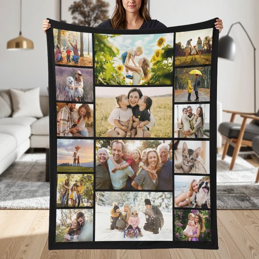 Create Your Own Custom 16 Photo Collage Fleece Deken