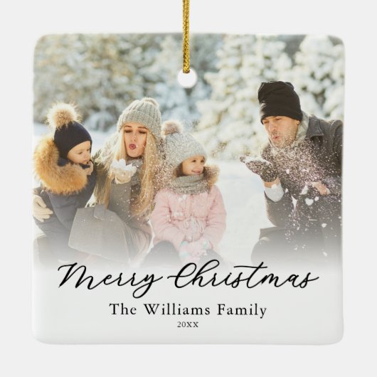 Create Your Own Custom 2 Photo Merry Christmas Keramisch Ornament (Achterkant)