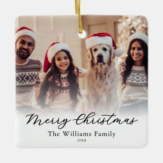 Create Your Own Custom 2 Photo Merry Christmas Keramisch Ornament (Voorkant)
