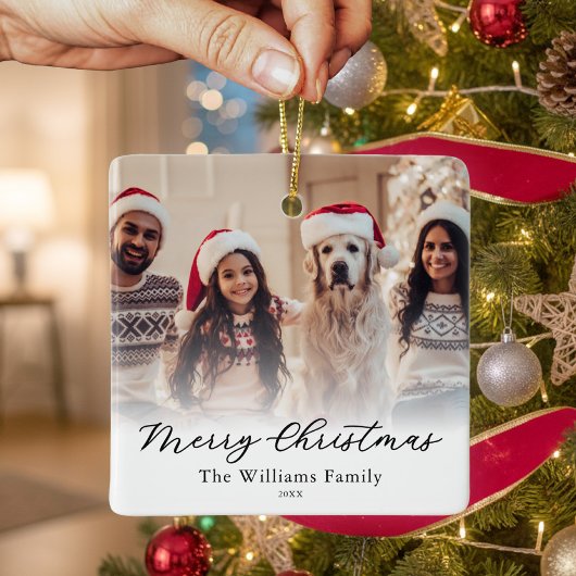 Create Your Own Custom 2 Photo Merry Christmas Keramisch Ornament