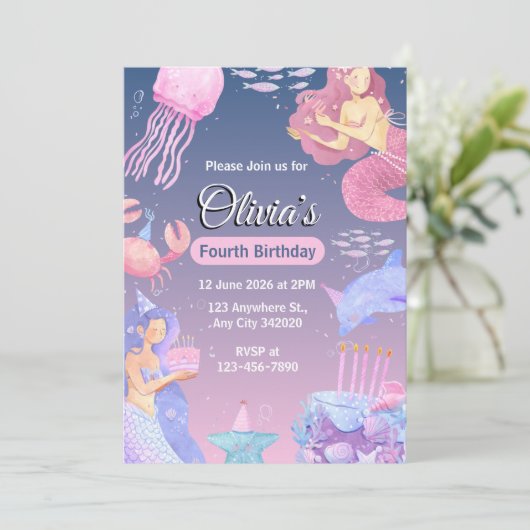 Create your own Custom Girls Mermaid Birthday Kaart (Staand voorkant)