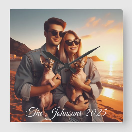 Create Your Own Custom Memorable Family Photo  Vierkante Klok (Voorkant)