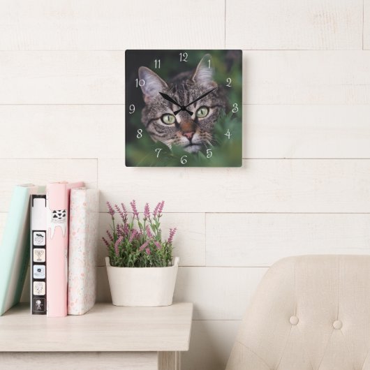 Create Your Own Custom Pet Photo Square Wall Clock Vierkante Klok (Leeskamer)