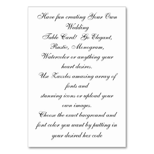 Create Your Own Custom Wedding Table Card Kaart (Voorkant)