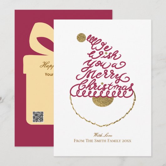 Create Your Own Cute Glitter Santa Christmas Flat  Feestdagenkaart (Voorkant / Achterkant)