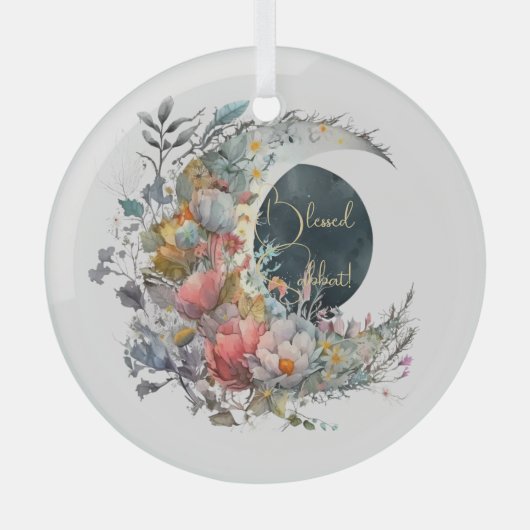 Create Your Own Dark & Light Floral Crescent Moon Glas Ornament (Voorkant)