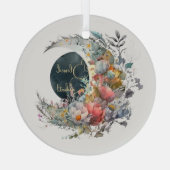 Create Your Own Dark & Light Floral Crescent Moon Glas Ornament (Achterkant)