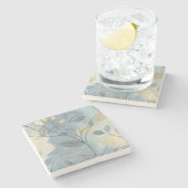 Create Your Own Deep Blue Floral Minimalist Stenen Onderzetter (Zijkant)