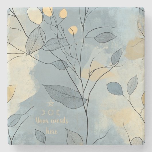 Create Your Own Deep Blue Floral Minimalist Stenen Onderzetter (Voorkant)