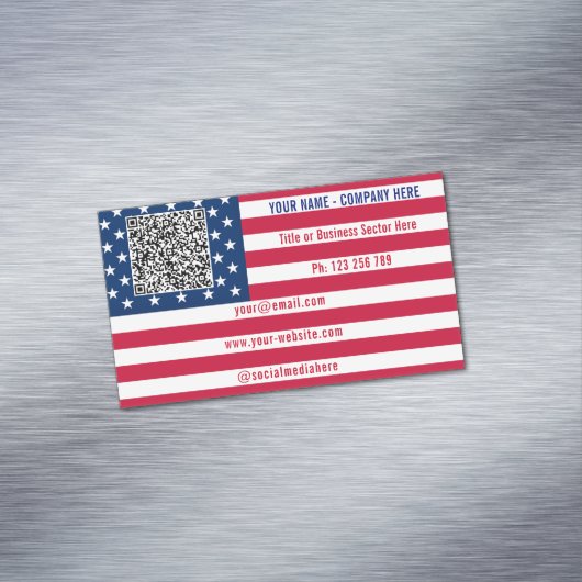 Create Your Own Design QR Code American Flag Magnetisch Visitekaartje (Voorbeeld)