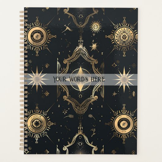 Create Your Own Elegant Gold Fairy Stars Black Planner (Voorkant)