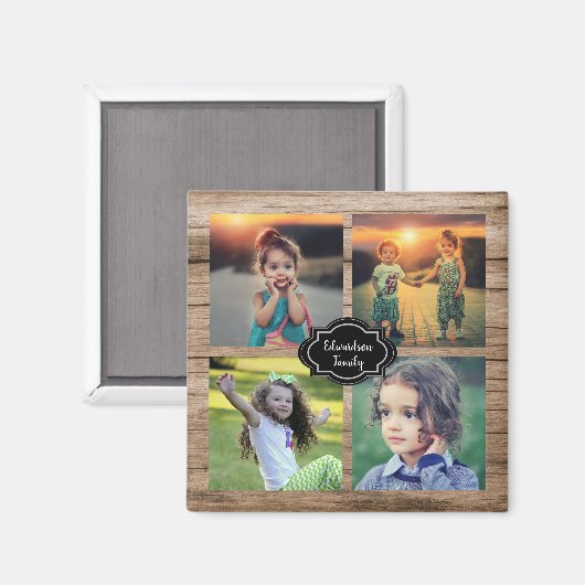 Create your own family photo collage monogram name magneet (Voorkant / Achterkant)