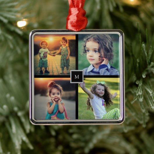 Create your own family photo collage monogrammed metalen ornament (Boom)