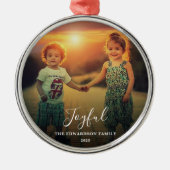 Create your own family photo joyful script metalen ornament (Voorkant)