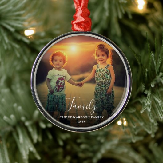 Create your own family script photo monogrammed metalen ornament (Boom)