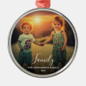 Create your own family script photo monogrammed metalen ornament (Voorkant)