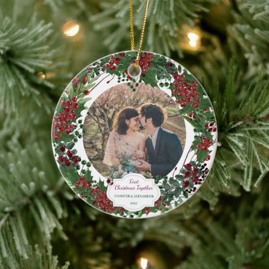 Create your own First Christmas Together photo Keramisch Ornament (Boom)