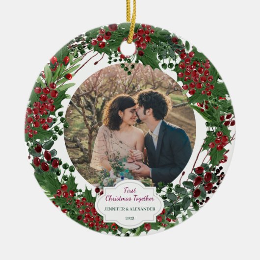 Create your own First Christmas Together photo Keramisch Ornament (Voorkant)