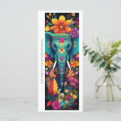 Create Your Own Floral Blue Elephant Bookmark Card (Staand voorkant)