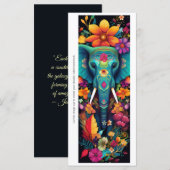 Create Your Own Floral Blue Elephant Bookmark Card (Voorkant / Achterkant)