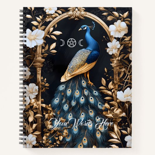 Create Your Own Gilded Blue Peacock Floral Notitieboek (Voorkant)