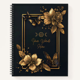 Create Your Own Gold Floral Butterfly Black Notitieboek