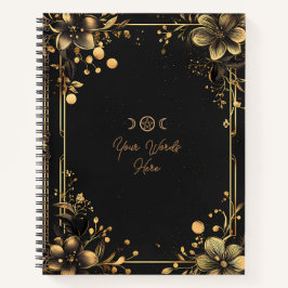 Create Your Own Golden Frangipani Floral Black Notitieboek