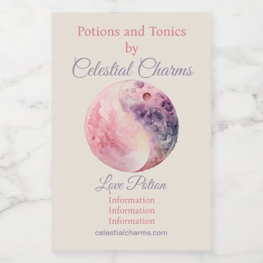 Create Your Own Lunar Love Magic Pink Moon Wijn Etiket (Enkel label)