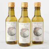 Create Your Own Midnight Floral Crescent Moon Wijn Etiket (Flessen)