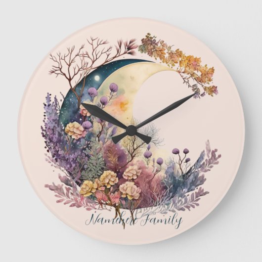 Create Your Own Mystical Floral Crescent Moon Grote Klok (Voorkant)