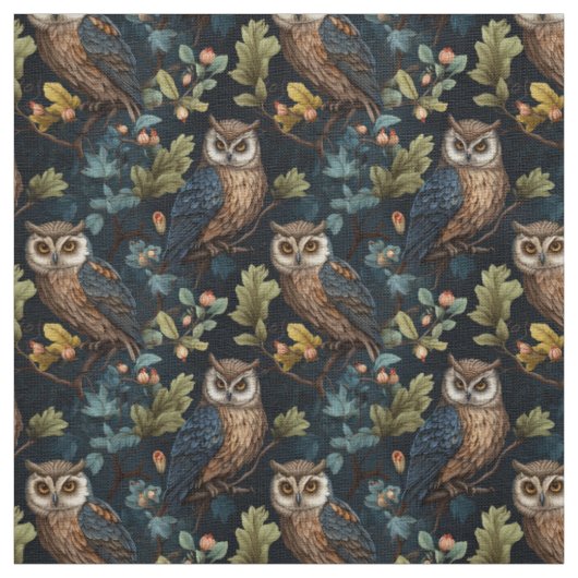 Create Your Own Night Owls Pine Trees Blue Stof (Swatch)