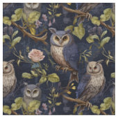 Create Your Own Night Owls Pink Roses Stof (Close Up)