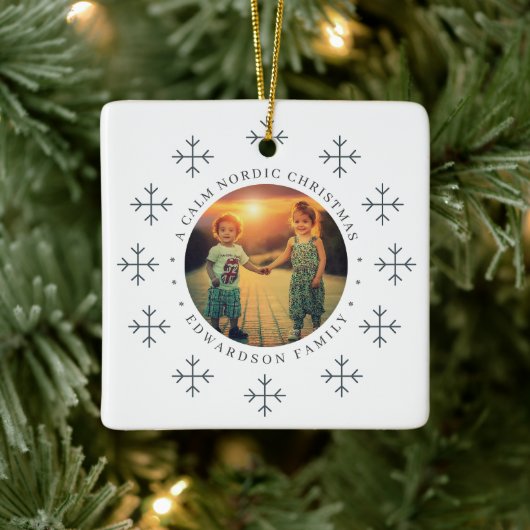 Create your own nordic family photo christmas keramisch ornament (Boom)