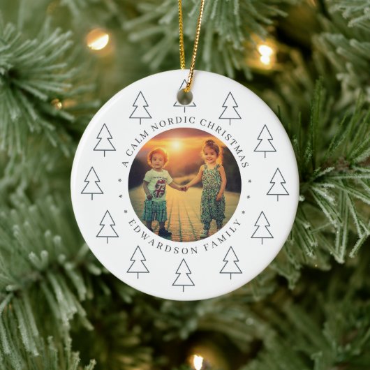 Create your own nordic family photo christmas keramisch ornament (Boom)