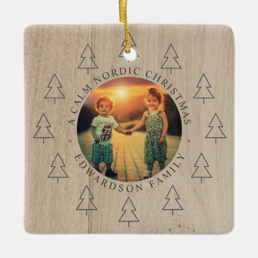 Create your own nordic family photo christmas keramisch ornament (Voorkant)