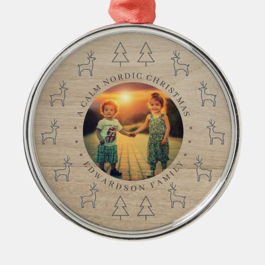 Create your own nordic family photo christmas metalen ornament (Voorkant)