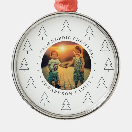 Create your own nordic family photo christmas metalen ornament (Voorkant)