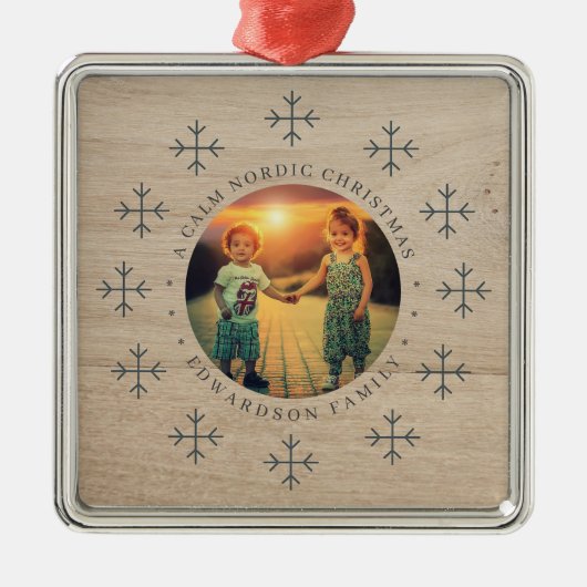 Create your own nordic family photo christmas metalen ornament (Voorkant)