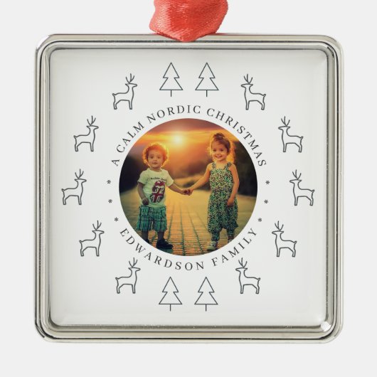 Create your own nordic family photo christmas metalen ornament (Voorkant)