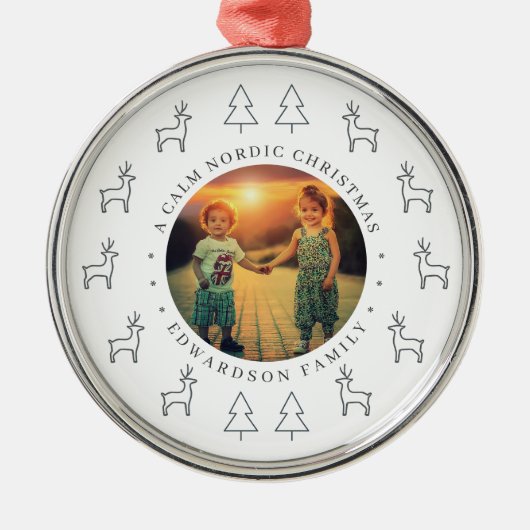 Create your own nordic family photo christmas metalen ornament (Voorkant)