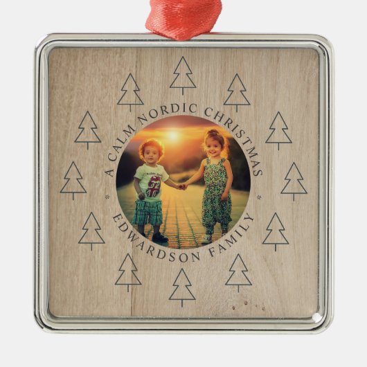 Create your own nordic family photo christmas metalen ornament (Voorkant)