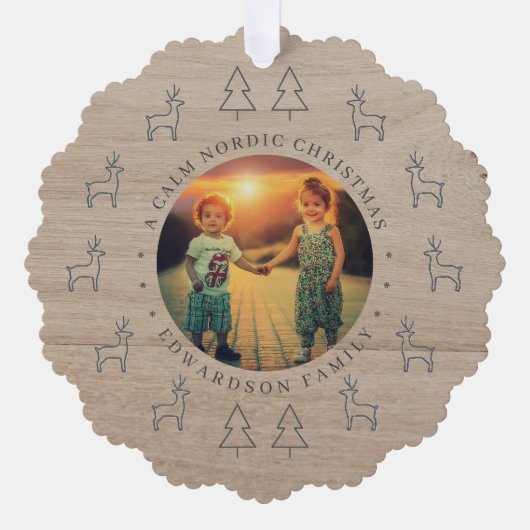 Create your own nordic family photo christmas ornament kaart (Voorkant)