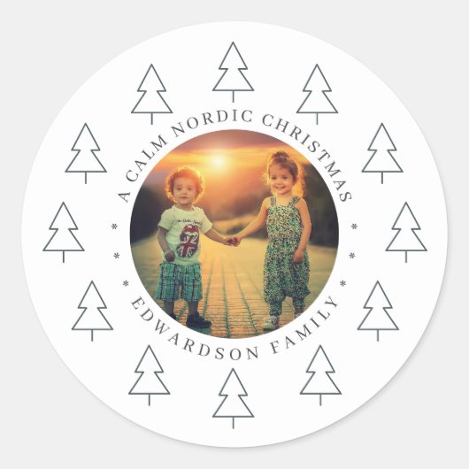 Create your own nordic family photo christmas ronde sticker (Voorkant)
