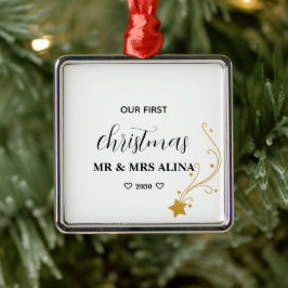 Create Your Own Our First Christmas Married Metalen Ornament